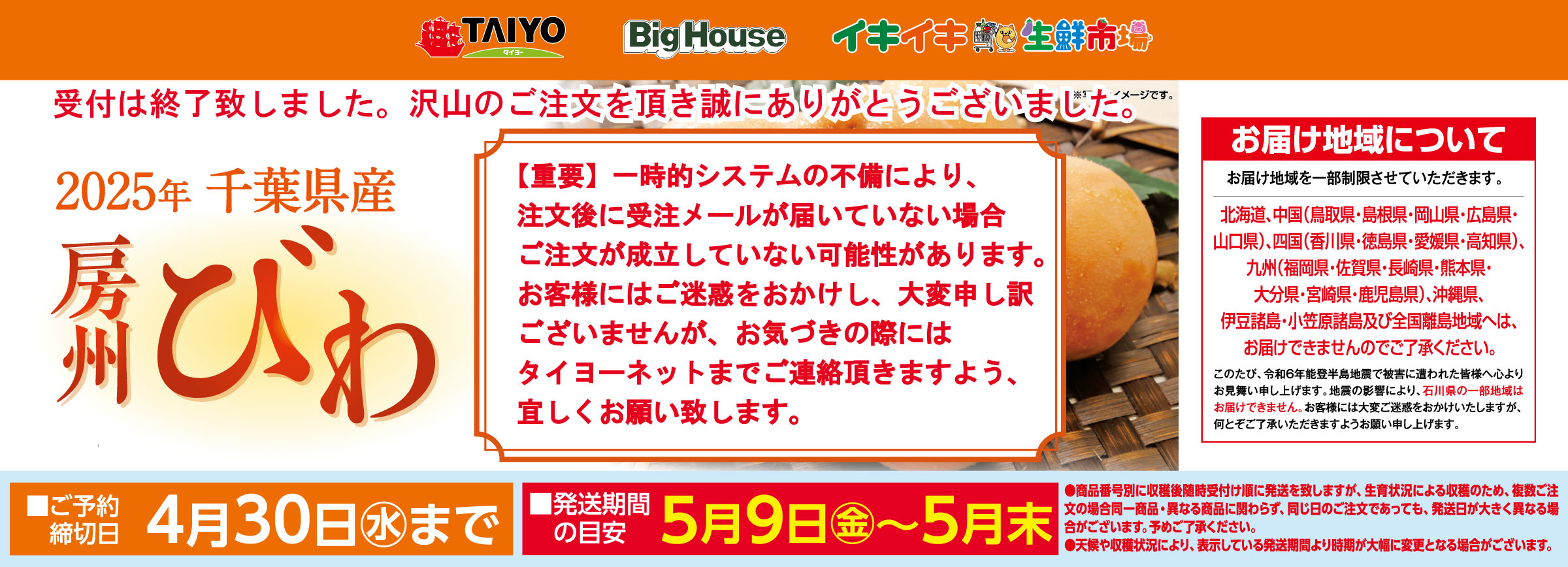『千葉県産房州びわギフトご予約承り中！』(4/30まで)